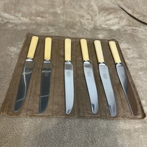 Vintage Universal Resistain Steel Six Knives Bakelite Handles With Cloth Storage